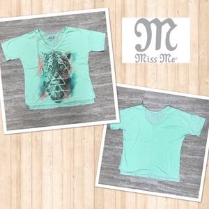 NWOT Miss Me Medium Size High Low Mint Colored (not see through) graphic top